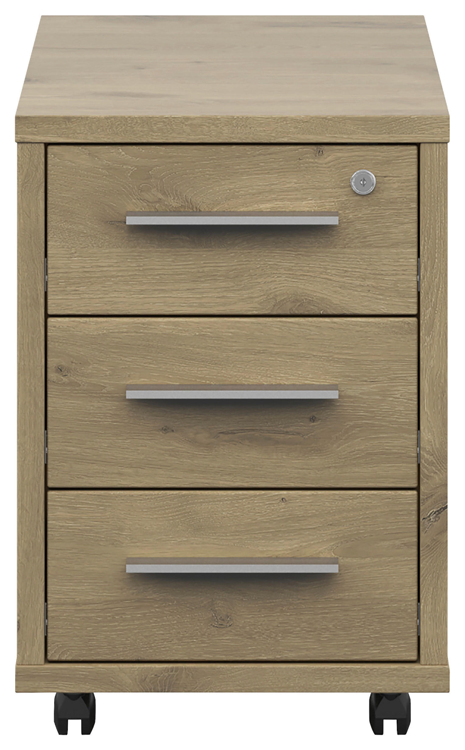 ROLLCONTAINER Eichefarben  - Eichefarben/Silberfarben, KONVENTIONELL, Holzwerkstoff/Kunststoff (43,8/64,2/65cm) - Voleo