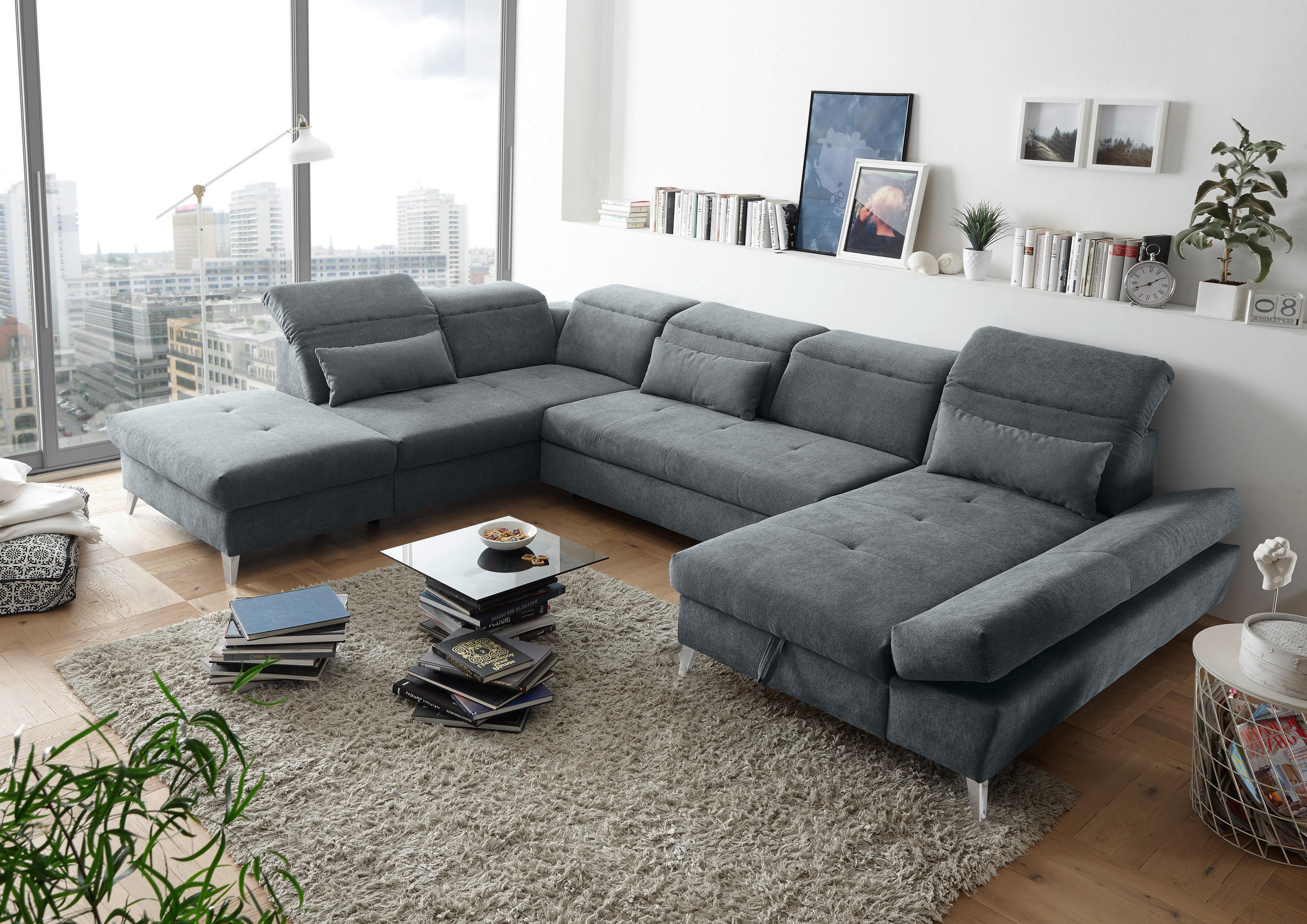 GARNITURA ZA DNEVNU SOBU antracit  - boja hroma/antracit, Dizajnerski, tekstil/pločasti materijal (245/73-96/350cm) - MID.YOU