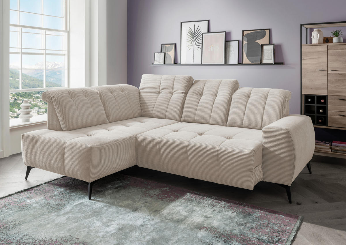 ECKSOFA Beige Cord  - Beige/Schwarz, MODERN, Textil/Metall (200/261cm) - Livetastic