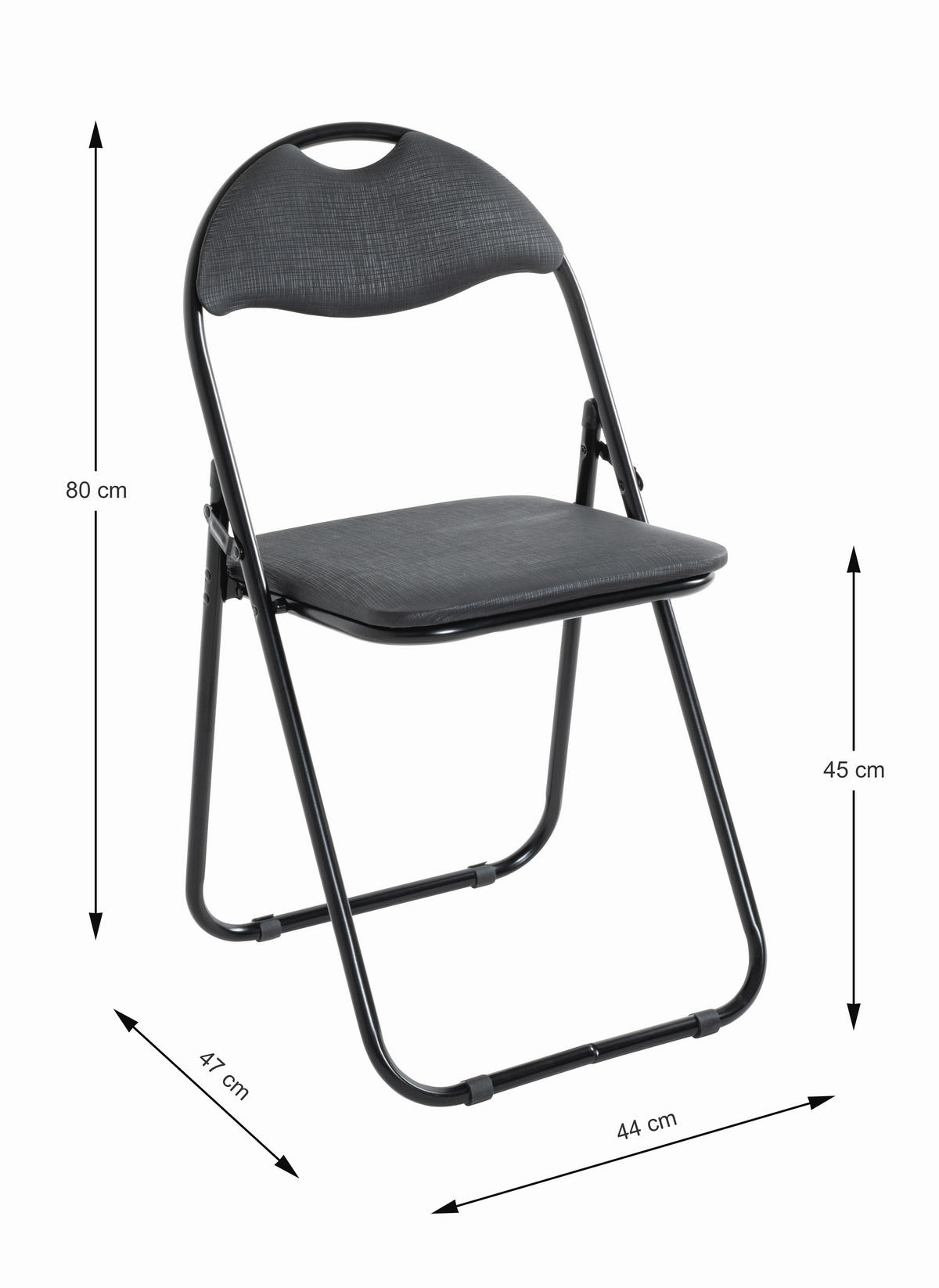 KLAPPSTUHL Lederlook Schwarz  - Schwarz, Design, Textil/Metall (44/80/47cm)