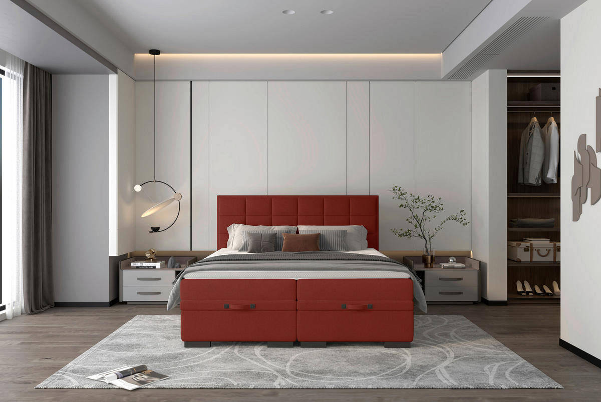 BOXSPRINGBETT 180/200 cm  in Weinrot  - Weinrot/Schwarz, Konventionell, Kunststoff/Textil (180/200cm) - home24