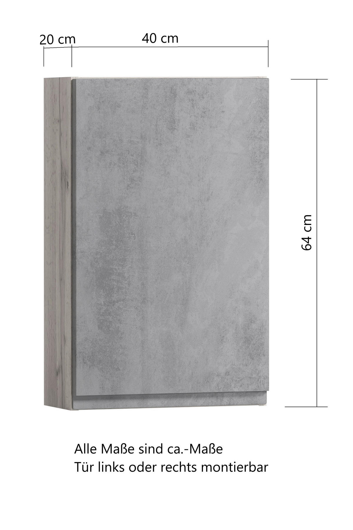 HÄNGESCHRANK 40/64/20 cm  - Eiche Wotan/Grau, Modern, Holzwerkstoff (40/64/20cm) - Held