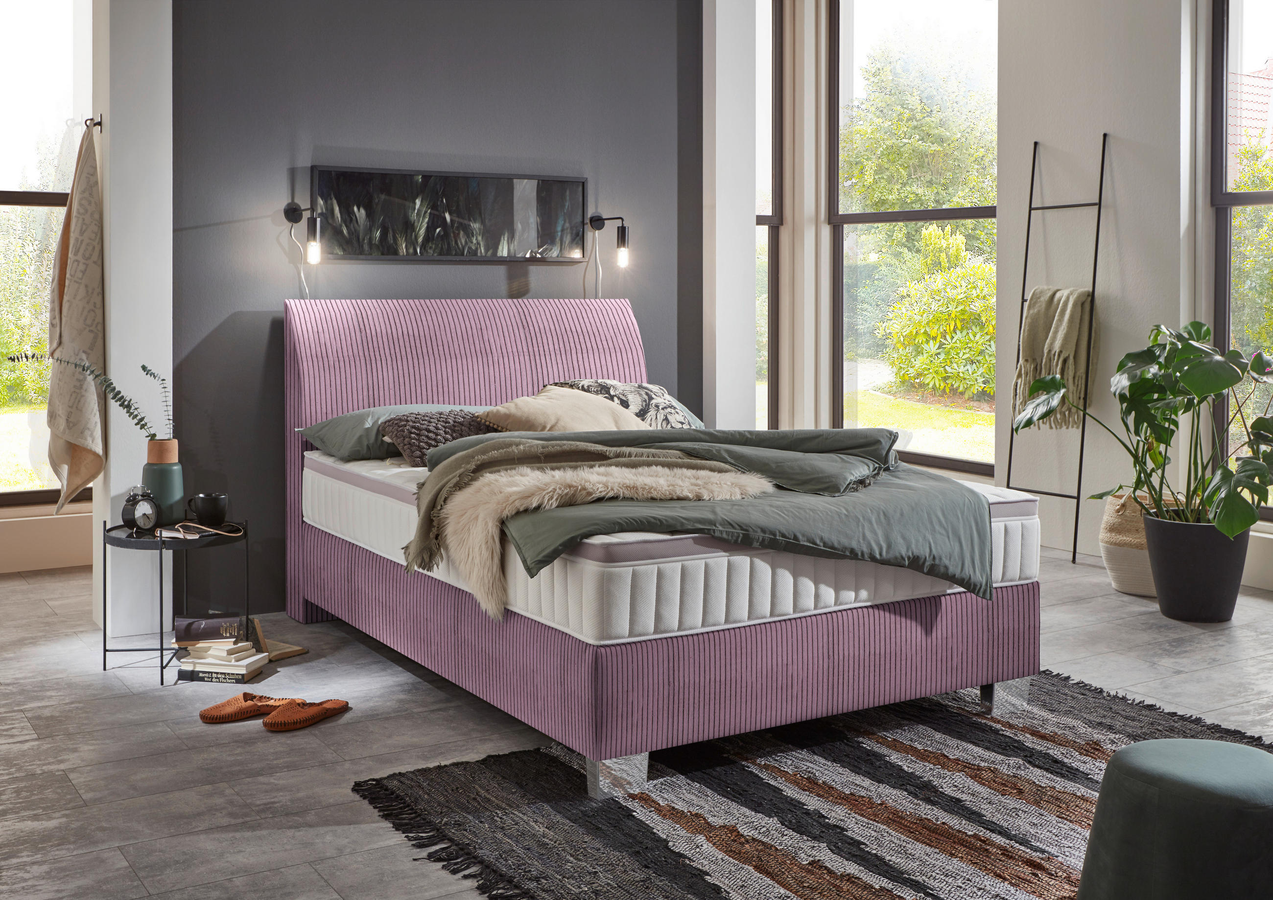 BOXSPRINGBETT 100/200 cm  in Rosa  - Chromfarben/Rosa, KONVENTIONELL, Kunststoff/Textil (100/200cm) - Hom`in