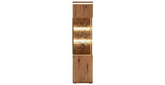 VITRINE  in furniert, massiv Balkeneiche Grau, Eichefarben - Eichefarben/Anthrazit, Natur, Glas/Holz (50/204/37cm) - Linea Natura