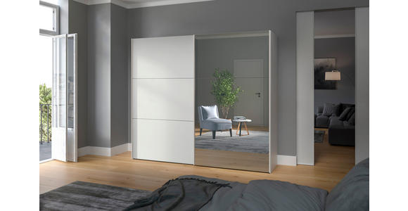 SCHWEBETÜRENSCHRANK  in Weiß  - Edelstahlfarben/Weiß, Design, Glas/Holzwerkstoff (253/215/65cm) - Carryhome