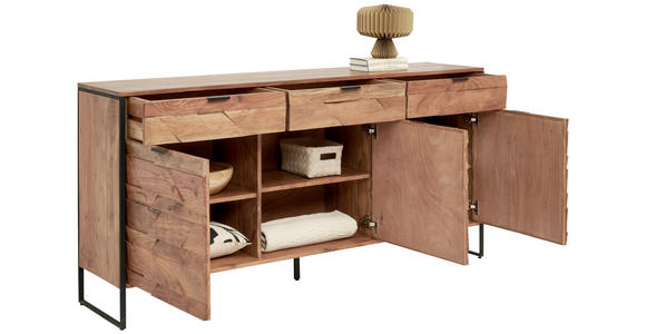 SIDEBOARD 175/86/40 cm  - Schwarz/Akaziefarben, Trend, Holz/Metall (175/86/40cm) - Ambia Home
