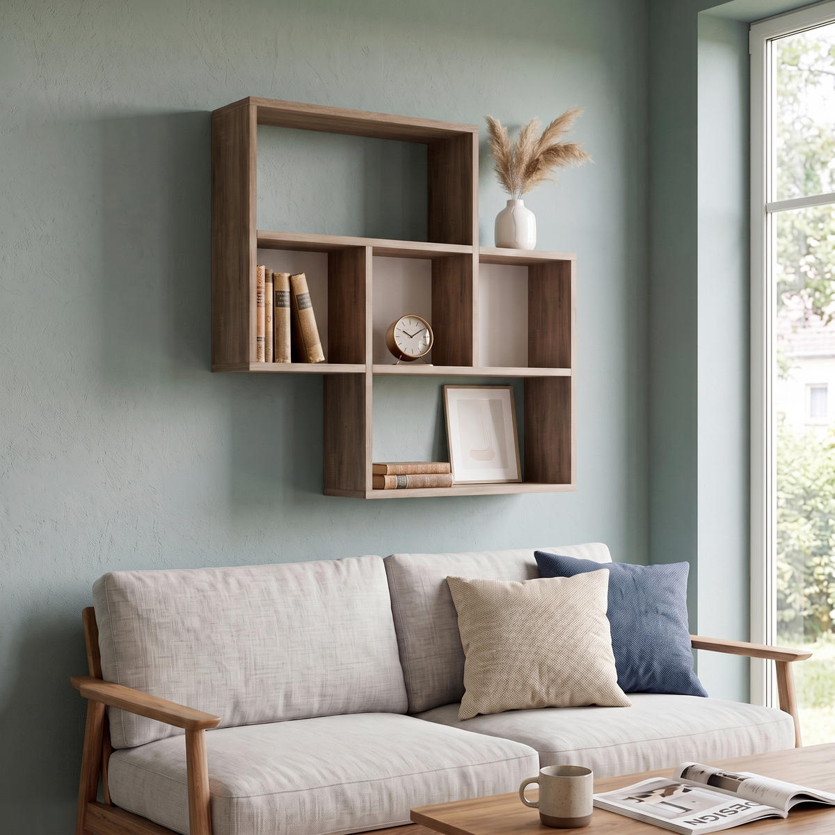 WANDREGAL 85/85/20 cm  - Weiss/Eichefarben, Design, Holzwerkstoff (85/85/20cm) - Livetastic