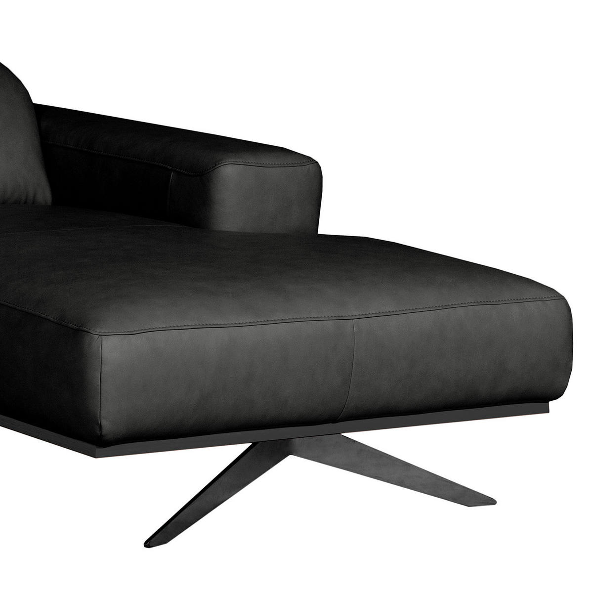 ECKSOFA  in Echtleder Schwarz  295/187 cm  - Schwarz, Design, Leder/Metall (295/187cm) - Livetastic