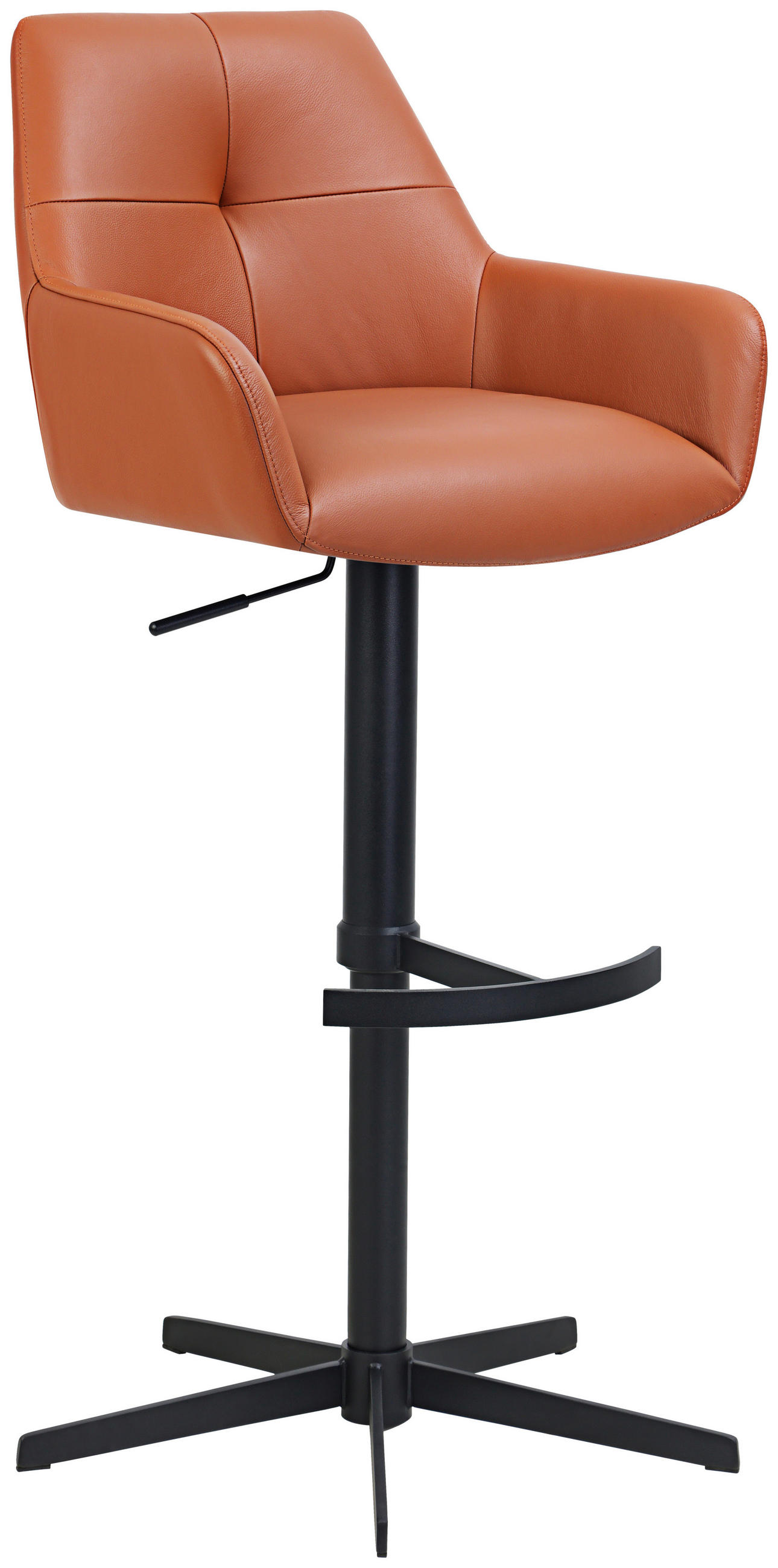 BARHOCKER Echtleder Cognac Eisen Sitzfläche 360° drehbar, inklusive Armlehnen  - Cognac/Schwarz, Design, Leder/Metall (55/90-116/53cm) - Novel