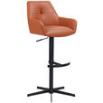 BARHOCKER Echtleder Cognac Eisen Sitzfläche 360° drehbar, inklusive Armlehnen  - Cognac/Schwarz, Design, Leder/Metall (55/90-116/53cm) - Novel
