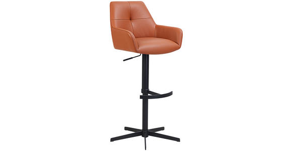 BARHOCKER Echtleder Cognac Eisen Sitzfläche 360° drehbar, inklusive Armlehnen - Cognac/Schwarz, Design, Leder/Metall (55/90-116/53cm) - Novel