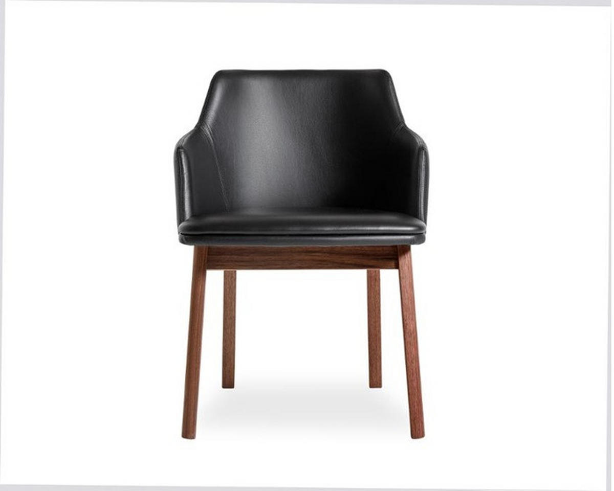 STOL MED ARMSTÖD  läderutbud, tygutbud  äkta läder  svart, valnötsfärgad  - valnötsfärgad/svart, Design, läder/trä (57/78/55cm) - Skovby
