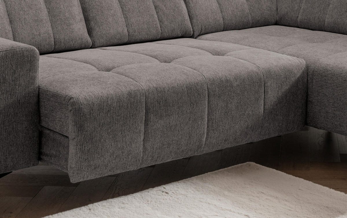 ECKSOFA in Chenille Graubraun  - Graubraun/Schwarz, Modern, Textil/Metall (261/200cm) - Livetastic