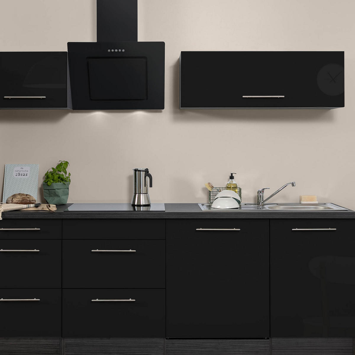 KÜCHENBLOCK 280 cm   in Schwarz, Eichefarben  - Edelstahlfarben/Eichefarben, Basics, Holzwerkstoff/Metall (280cm) - Respekta
