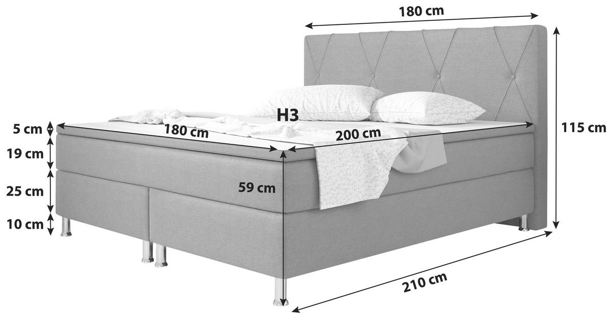 BOXSPRINGBETT 180/200 cm  in Anthrazit  - Anthrazit/Silberfarben, KONVENTIONELL, Textil/Metall (180/200cm) - MID.YOU