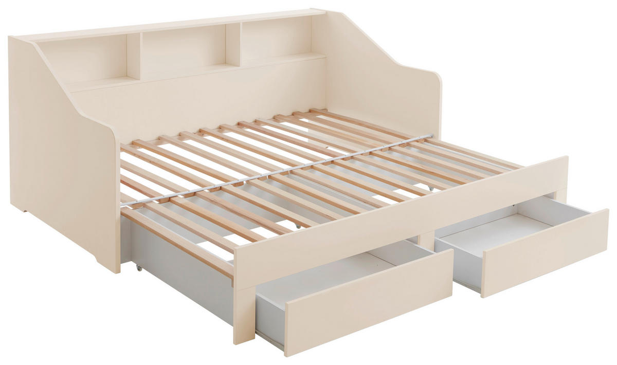 AUSZIEHBETT 90-180/200 cm,  in Kaschmir, Rollrost, Bettschubladen  - Kaschmir/Buchefarben, KONVENTIONELL, Holz/Holzwerkstoff (90-180/200cm) - Boxxx