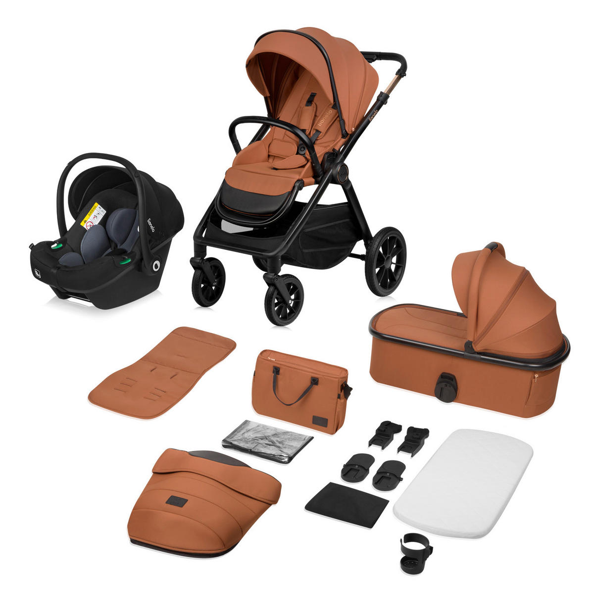 KINDERWAGENSET  LO-Layla 3in1  Brown Rust  - Cognac, Basics (94/62/115cm) - Lionelo