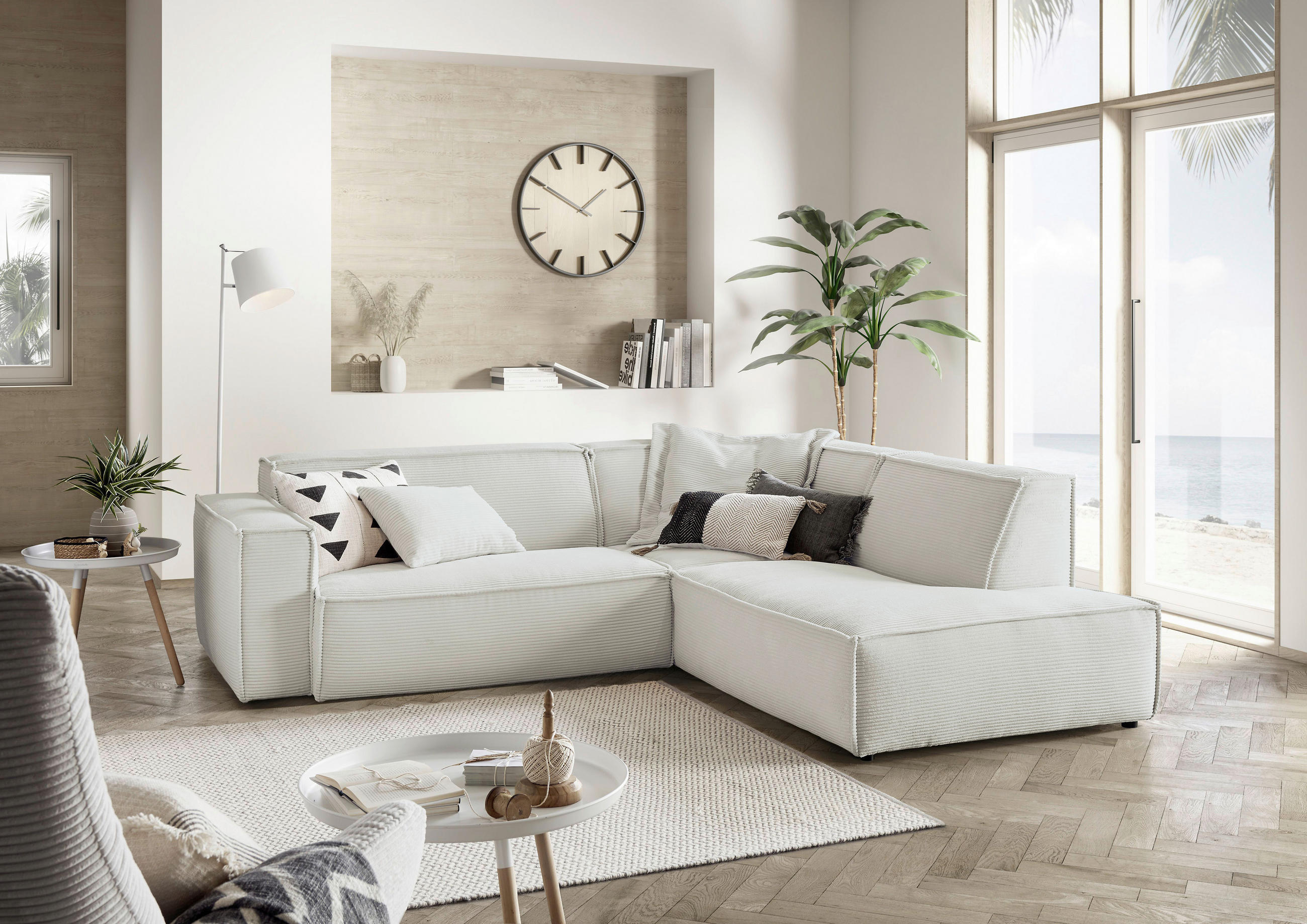 ECKSOFA in Cord Hellgrau  - Hellgrau/Schwarz, Konventionell, Kunststoff/Textil (254/224cm) - Hom`in