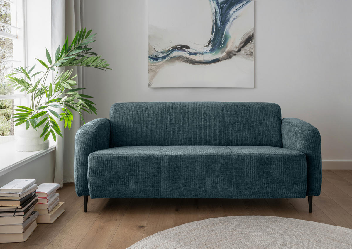 3-SITZER-SOFA in Mikrofaser Blau  - Blau/Schwarz, Modern, Textil/Metall (180/76/90cm) - Livetastic