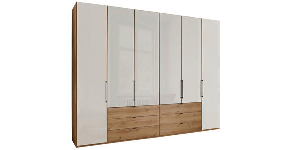 FALTTÜRENSCHRANK 300/236/58 cm 6-türig Champagner, Eiche Bianco  - Schieferfarben/Eiche Bianco, KONVENTIONELL, Glas/Holzwerkstoff (300/236/58cm) - Dieter Knoll