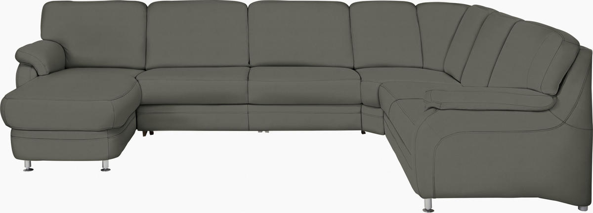 WOHNLANDSCHAFT in Echtleder Grau  - Alufarben/Grau, Konventionell, Leder/Metall (165/329/239cm) - Beldomo Premium