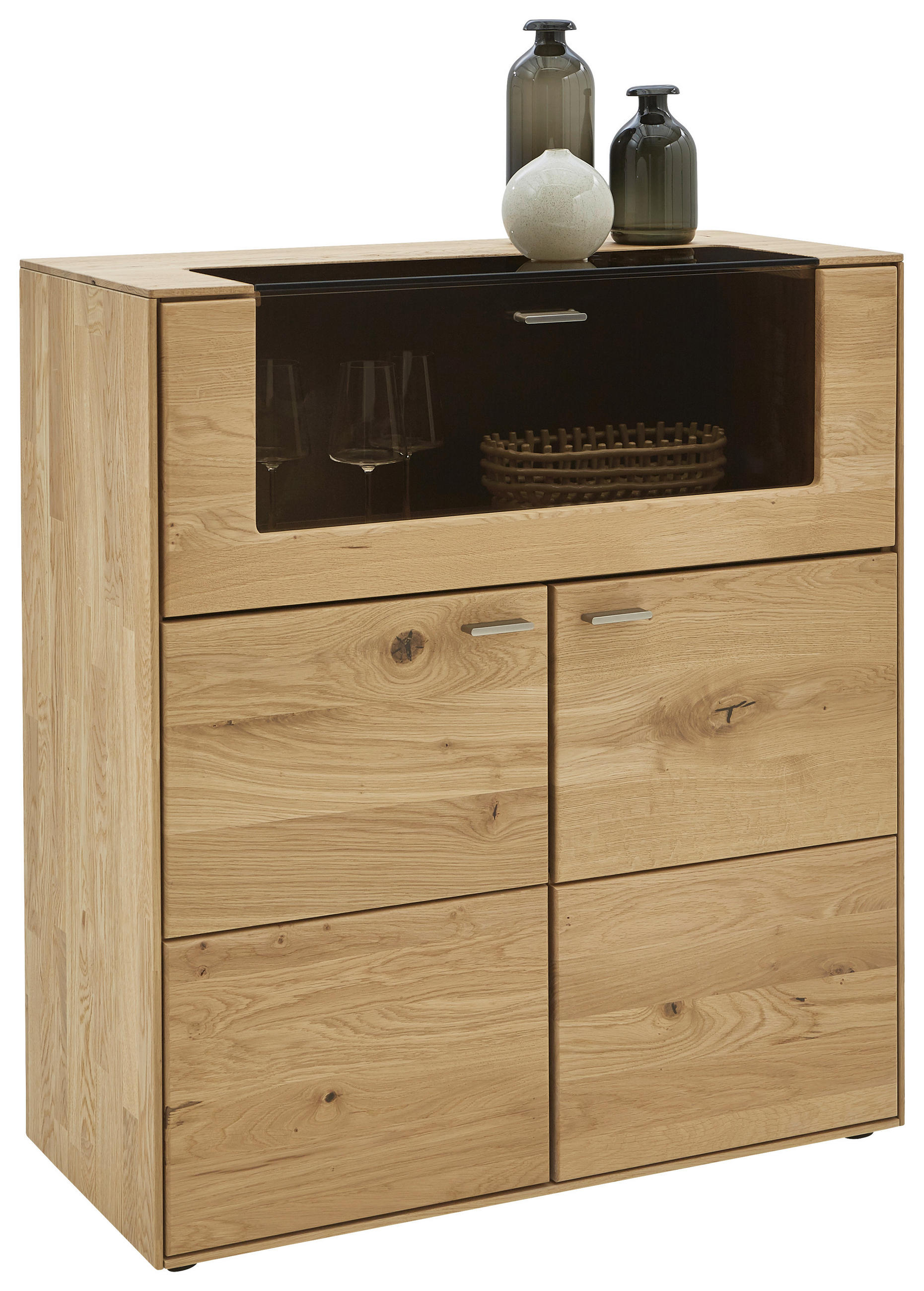 KOMMODE 90/100/41 cm  in Eichefarben  - Edelstahlfarben/Eichefarben, Natur, Glas/Holz (90/100/41cm) - Valnatura