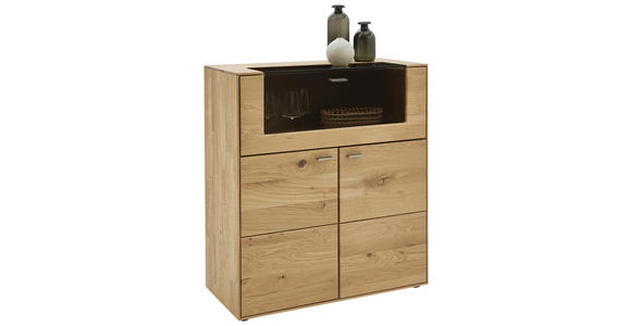 HIGHBOARD 90/100/41 cm  - Edelstahlfarben/Eichefarben, Natur, Glas/Holz (90/100/41cm) - Valnatura