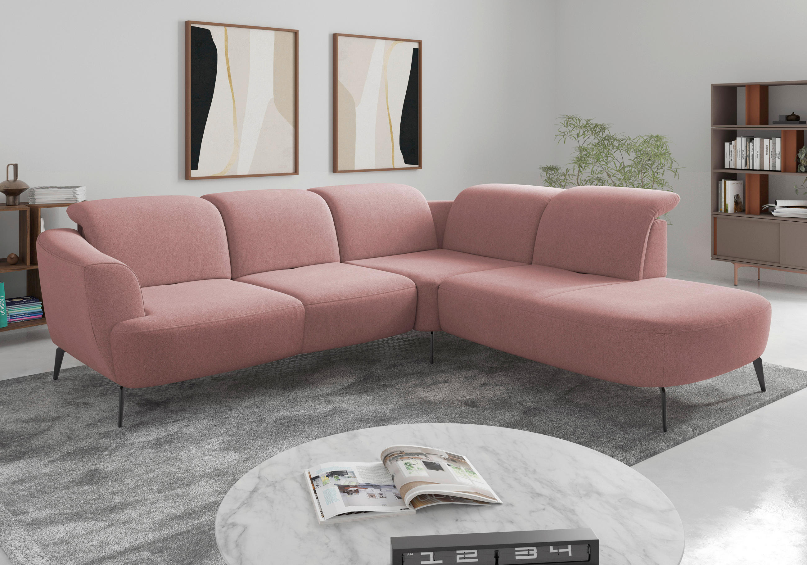 ECKSOFA in Mikrofaser Altrosa  300/267 cm  - Schwarz/Altrosa, KONVENTIONELL, Textil/Metall (300/267cm) - Sit & More