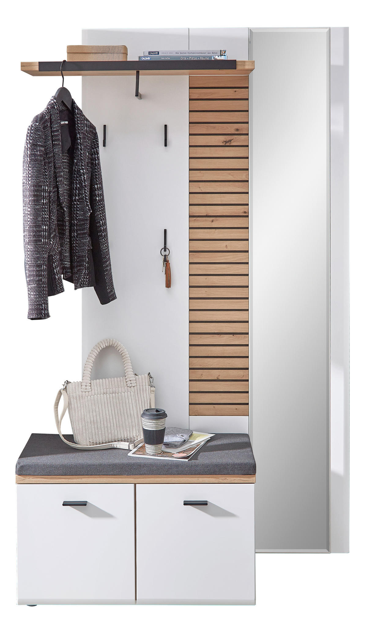 GARDEROBE  in 187/201/40 cm  - Weiss/Schwarz, Design, Glas/Holzwerkstoff (187/201/40cm) - Livetastic