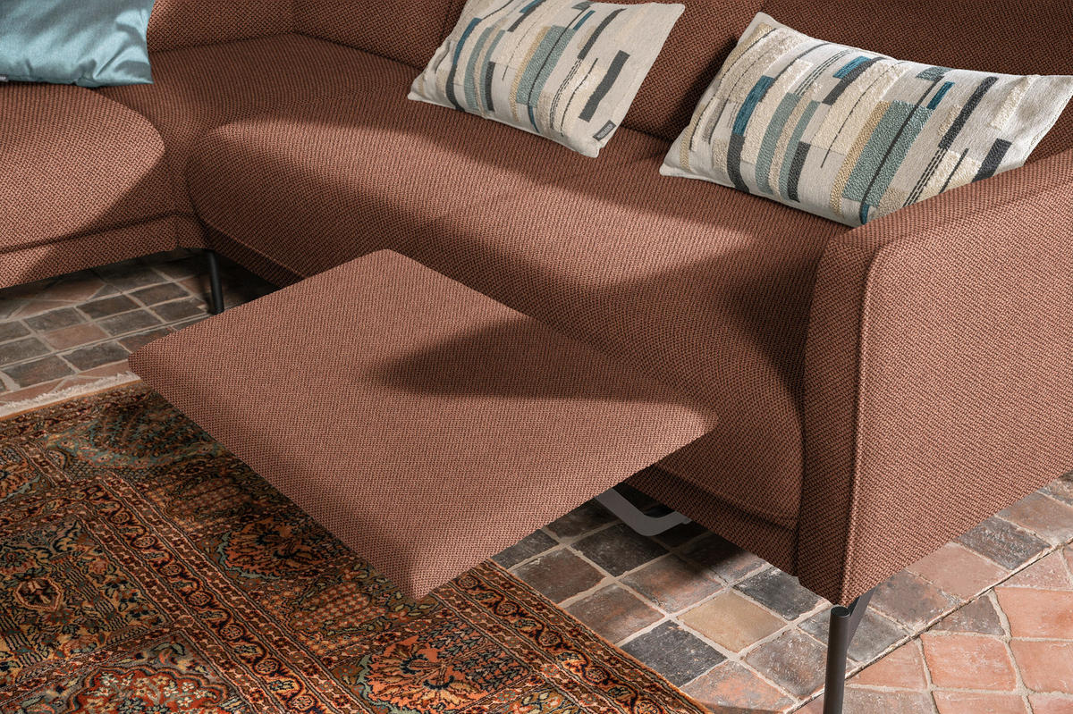 ECKSOFA in Flachgewebe Rostfarben  - Rostfarben/Anthrazit, Design, Textil/Metall (230/254cm) - Johann Jakob