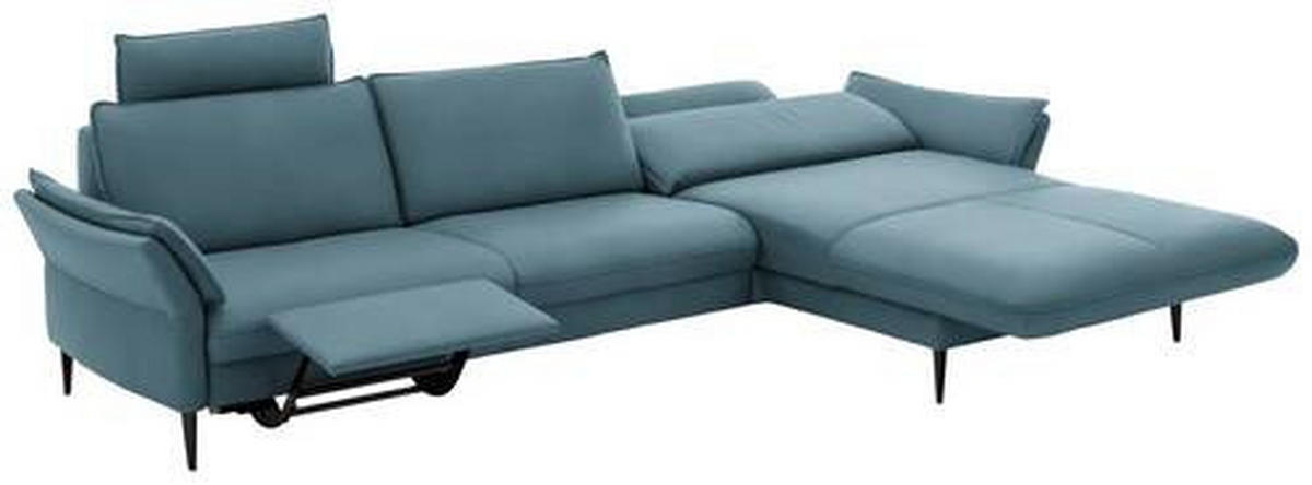 ECKSOFA in Echtleder Blau  - Blau/Schwarz, Design, Leder/Metall (334/172cm) - Valdera