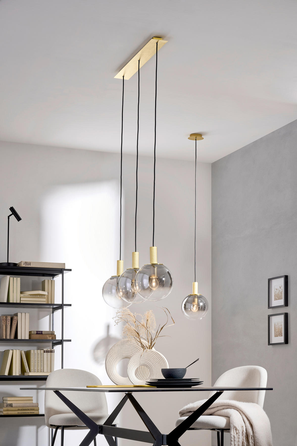 LAMPĂ SUSPENDATĂ  - auriu/gri, Konventionell, sticlă/metal (150/82/22cm)