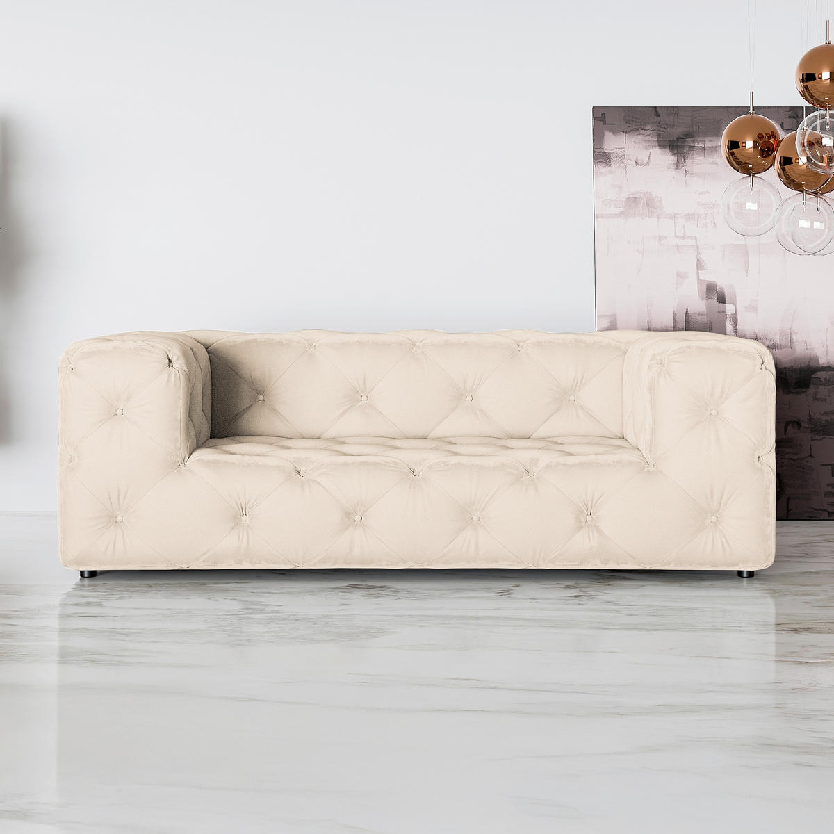 2-SITZER-SOFA Fresco Samt Creme  - Creme/Schwarz, Design, Kunststoff/Textil (193/71/100cm) - P & B