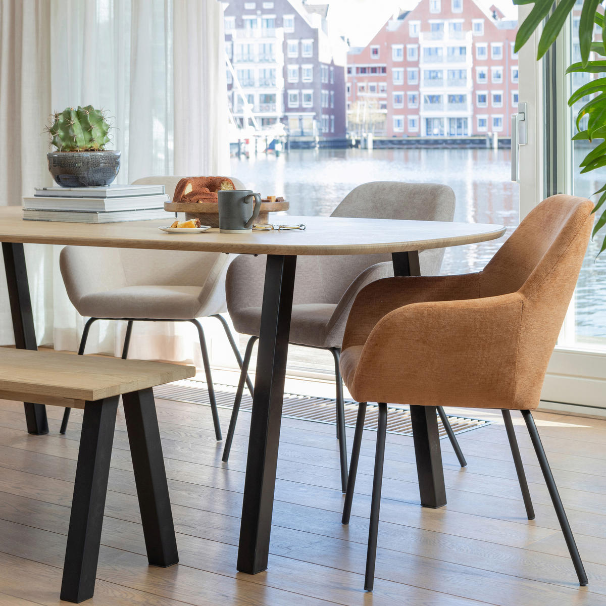 SITZBANK 160/46/35 cm Eichefarben Eiche  - Eichefarben/Schwarz, MODERN, Holz/Metall (160/46/35cm) - Livetastic