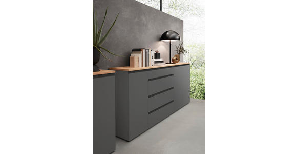 SIDEBOARD Grau Einlegeböden  - Eichefarben/Anthrazit, Design, Holzwerkstoff/Metall (225/102/41cm) - Dieter Knoll