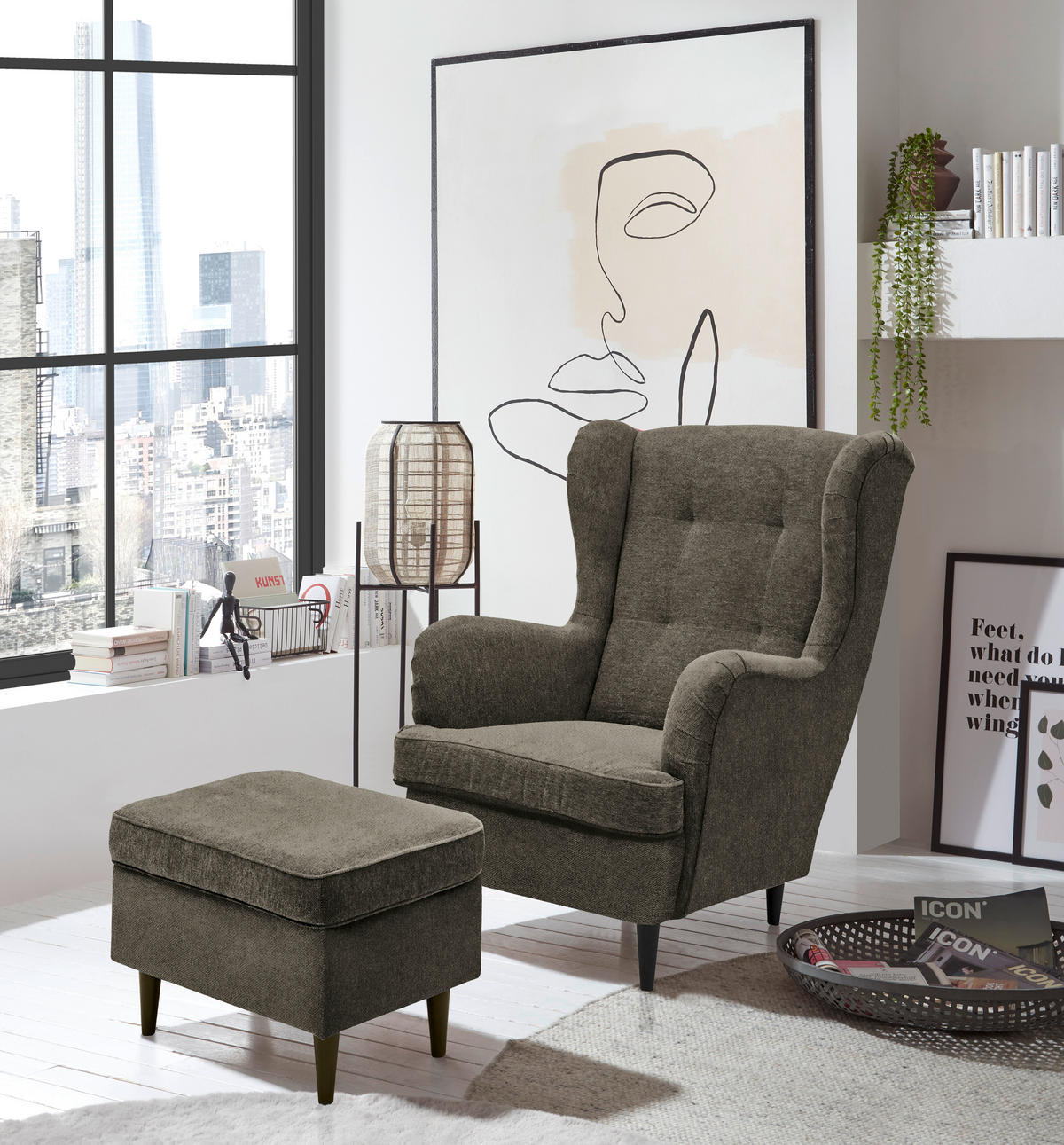 HOCKER in Textil Olivgrün, Schwarz  - Schwarz/Olivgrün, Basics, Holz/Textil (63/43/42cm) - Carryhome