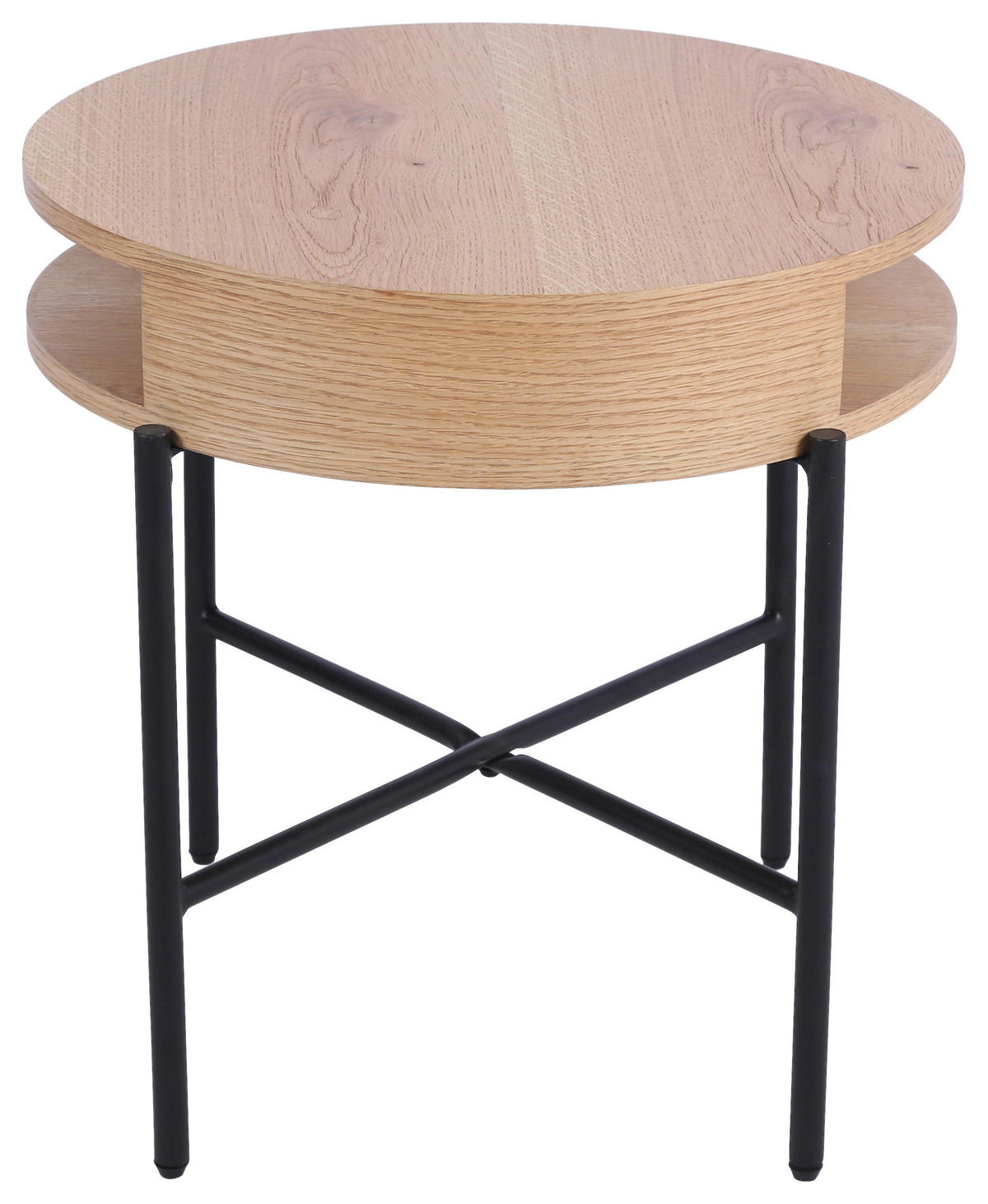 BEISTELLTISCH 54/54/48 cm Eiche furniert Schwarz, Eichefarben rund  - Eichefarben/Schwarz, Natur, Holz/Holzwerkstoff (54/54/48cm) - Stylife