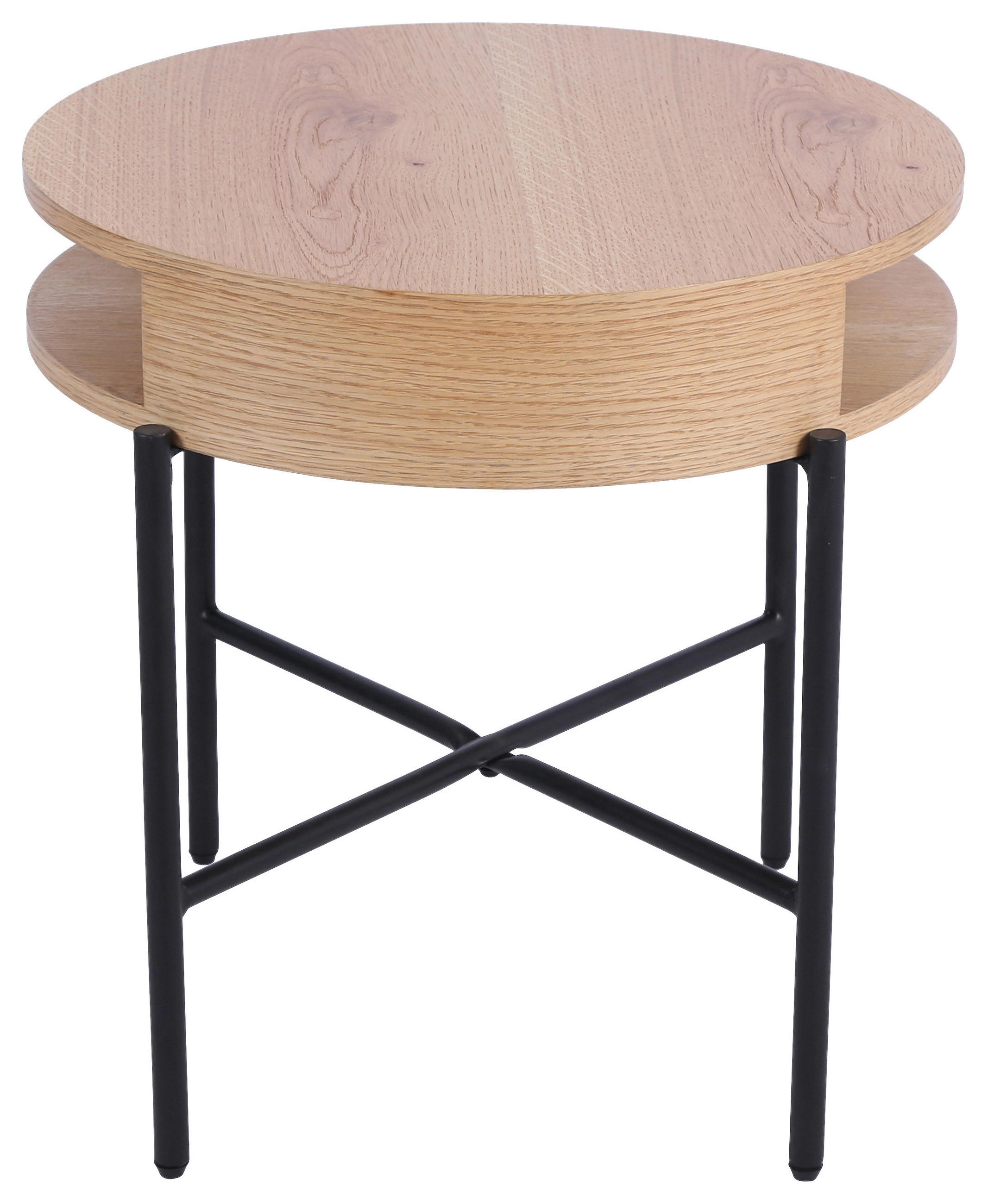 Thumbnail - Stylife Beistelltisch, Schwarz, Eiche, Holz, Metall, Holzwerkstoff, Eiche, furniert, rund, Rundrohr, 54x48x54 cm, Staura...