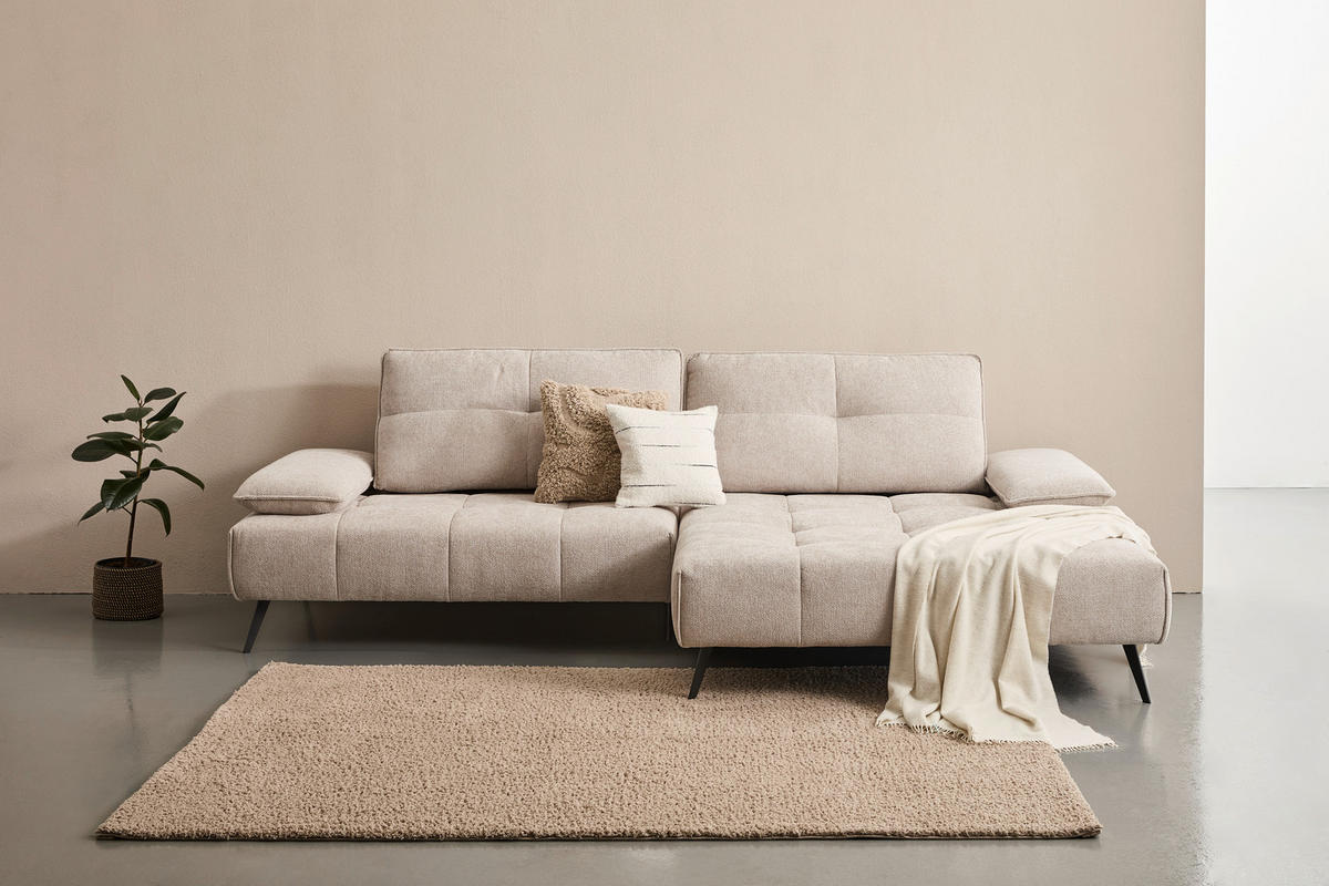 ECKSOFA Ottomane rechts  Greige Chenille  - Greige/Schwarz, Design, Textil/Metall (284/188cm) - Stylife