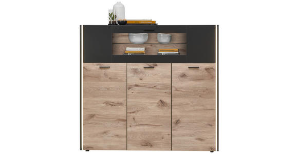 HIGHBOARD 141/126/37 cm  - Eichefarben/Schwarz, MODERN, Glas/Holzwerkstoff (141/126/37cm) - Hom`in