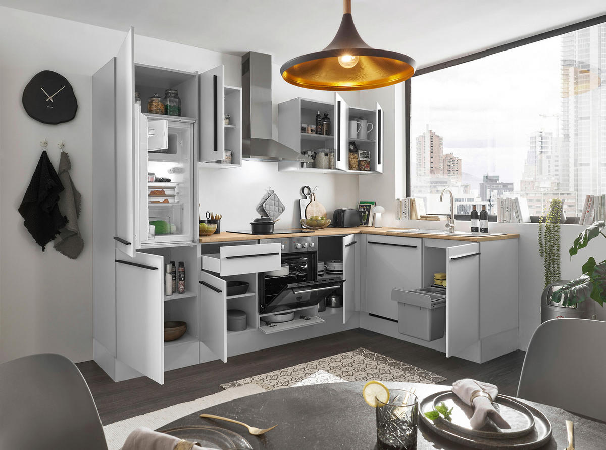 ECKKÜCHE 280/175 cm  in Weiß, Eichefarben  - Eichefarben/Schwarz, Design, Holzwerkstoff/Kunststoff (280/175cm) - MID.YOU