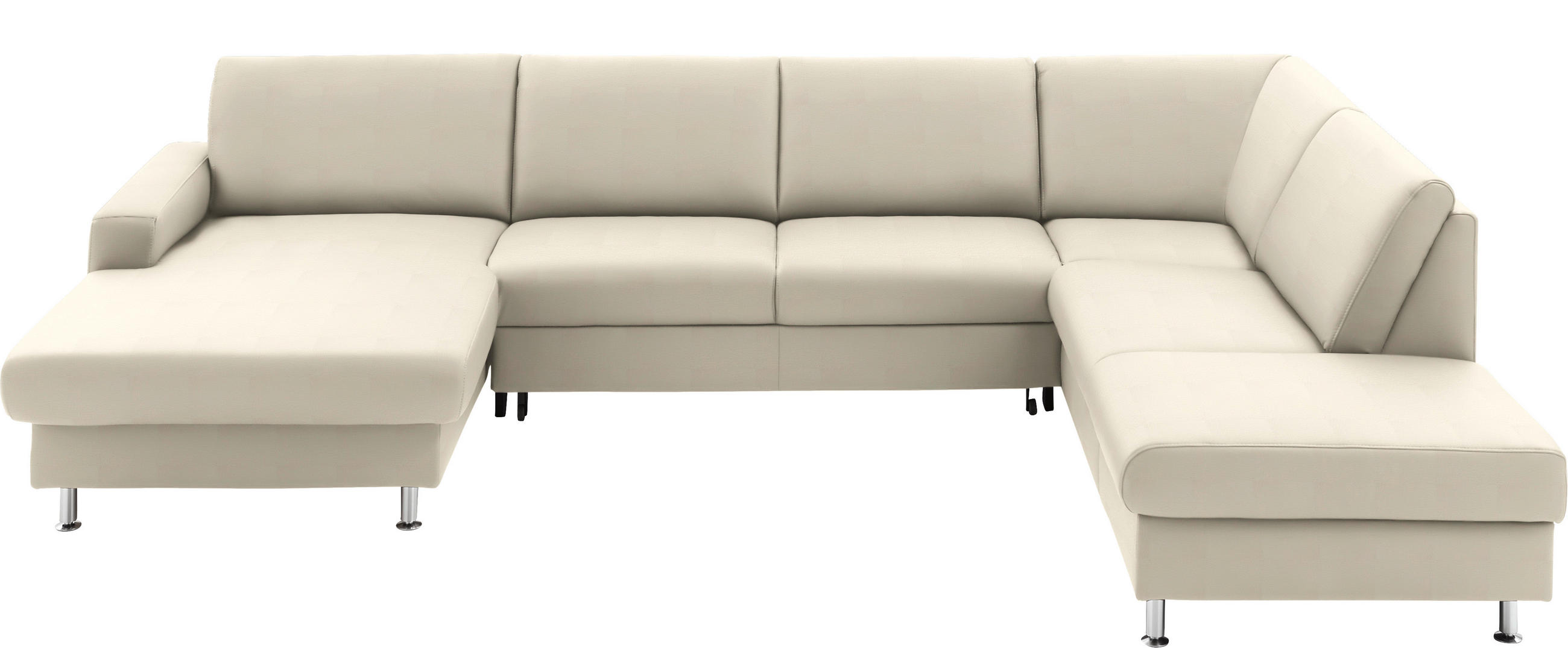 WOHNLANDSCHAFT in Echtleder Creme  - Creme/Alufarben, Design, Leder/Metall (165/339/233cm) - Beldomo Premium