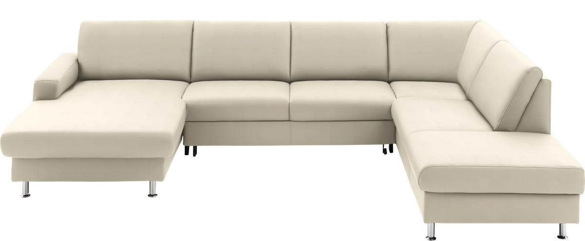 WOHNLANDSCHAFT in Echtleder Creme  - Creme/Alufarben, Design, Leder/Metall (165/339/233cm) - Beldomo Premium