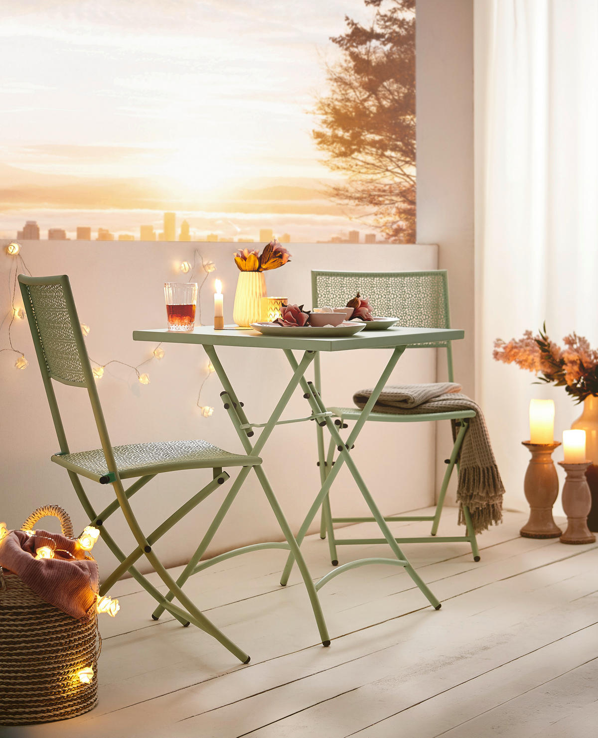 BALKONSET Mintgrün 3-teilig  - Mintgrün, ROMANTIK / LANDHAUS, Metall - Ambia Garden