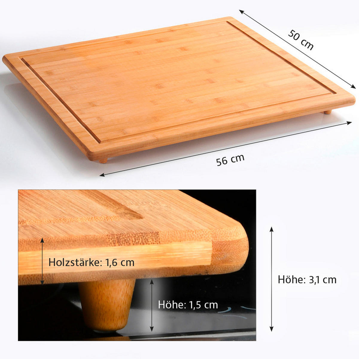 HERDABDECKPLATTE 5859713  - Braun, Basics, Holz (56/4/50cm) - Kesper