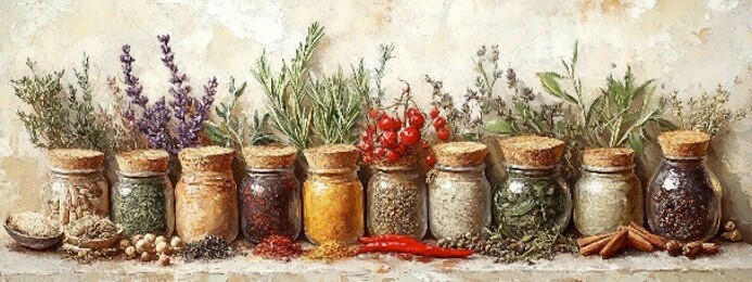 Euroart Glasbild Vintage Herbs IV Mehrfarbig 30x80x1.40 cm