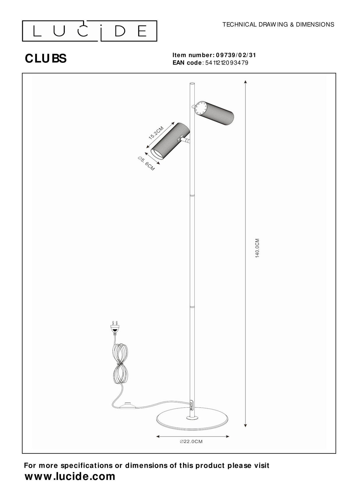 STEHLEUCHTE - Konventionell, Metall (22/22/140cm) - Lucide