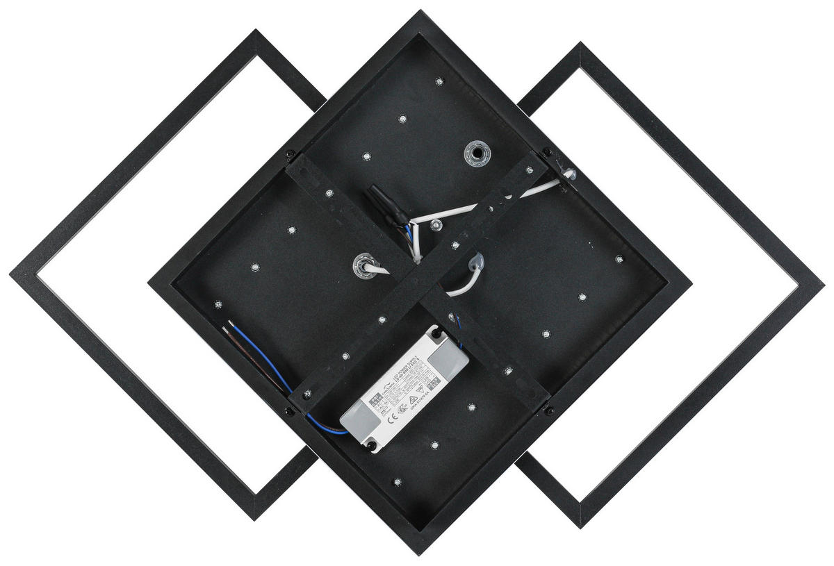 STROPNA SVETILKA 45/45/9,5 cm   - črna/barve hrasta, Trend, kovina/umetna masa (45/45/9,5cm) - Novel