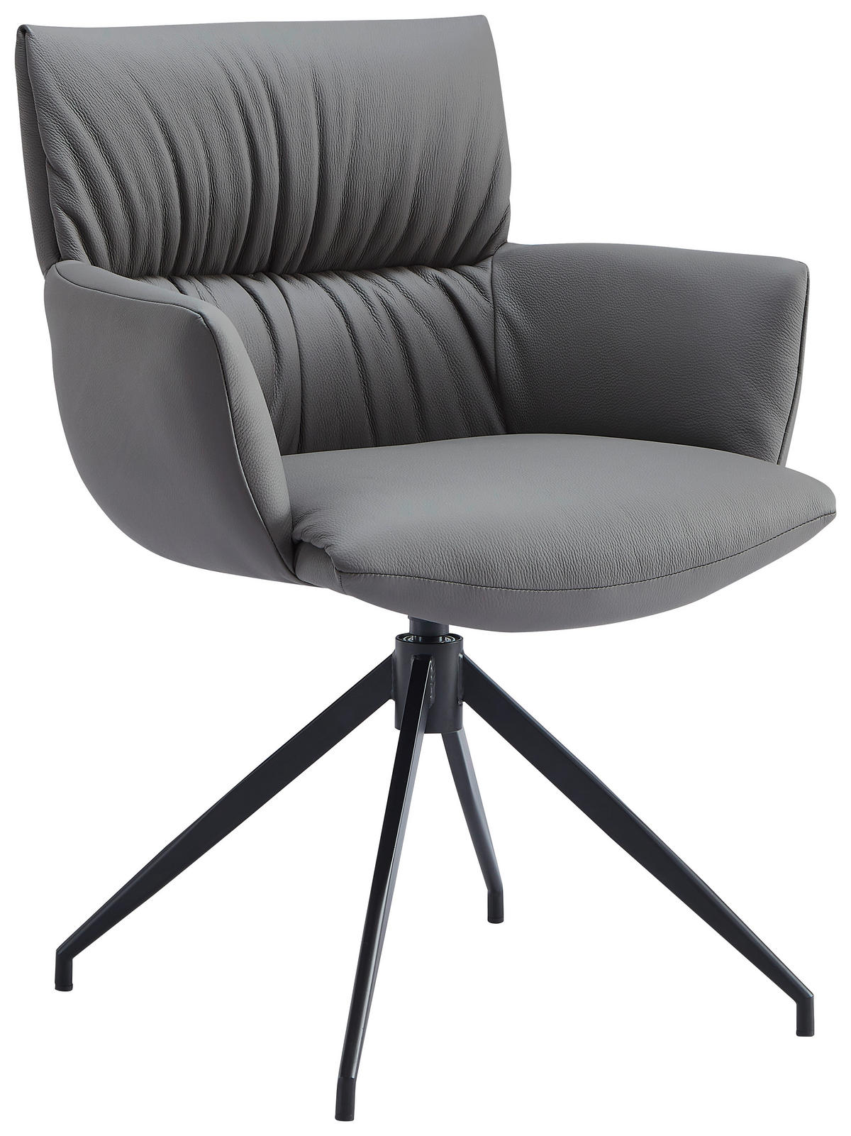 ARMLEHNSTUHL  in Eisen Echtleder pigmentiert  - Anthrazit/Schwarz, Design, Leder/Metall (64/86/63cm) - Dieter Knoll