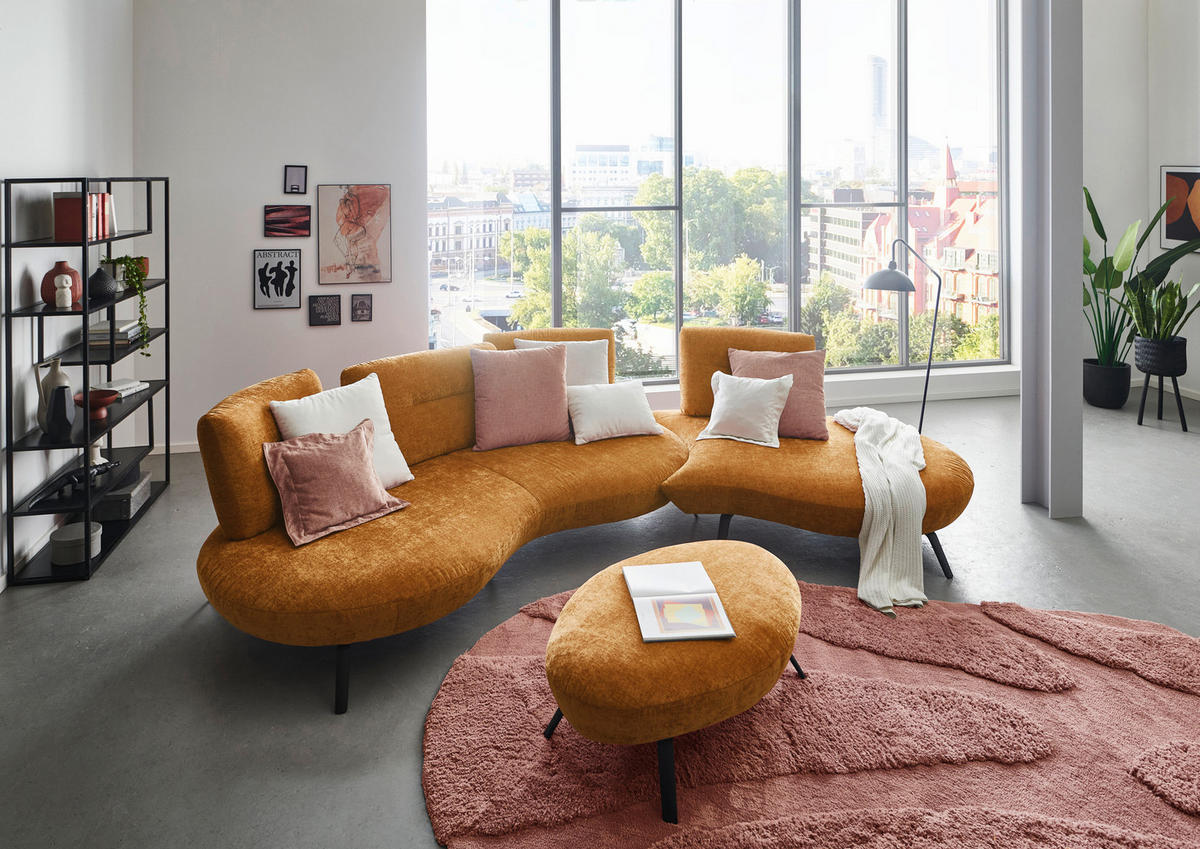 BIGSOFA Flachgewebe Senfgelb  - Senfgelb/Schwarz, Design, Textil/Metall (456/93/138cm) - Moderano